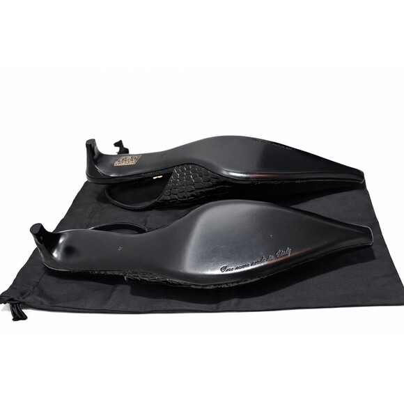 Dolce Gabbana Black Patent Croc Slingback Kitten Heel Pumps 38 US 8 DG Logo NIB - Picture 7 of 16